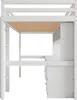 A white loft bed with a desk and shelves underneath, shown from the side. Náhled obrázku produktu