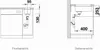 Technical drawings of a sink installation, showing front and side views with dimensions. Anteprima dell’immagine prodotto