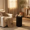 Couchtisch 45x55cm rund Wohnzimmer gerilltes Holz schwarz Produktbild-Vorschau 2