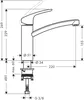A technical drawing of a kitchen faucet with dimensions and specifications. Produktbild-Vorschau