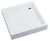A white square shower tray with a drain. Podgląd zdjęcia produktu