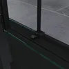 A close-up view of a black shower door track and a latch mechanism. Produktbild-Vorschau