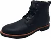 A black leather boot with laces and a brown sole, shown against a white background. Produktbild-Vorschau