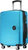 A bright blue suitcase with black accents and wheels, standing upright on a white background. Náhľad obrázku produktu