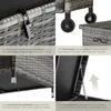 A collage of four close-up images showcasing features of an outdoor storage box. Náhled obrázku produktu