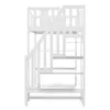 A white bunk bed with a staircase and storage compartments. Produktbild-Vorschau