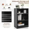 A black bookshelf with items on display, accompanied by marketing text and diagrams. Náhled obrázku produktu