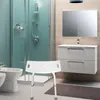 A modern bathroom with a shower, sink, bidet, and a shower stool. Produktbild-Vorschau