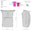 Diagrams and text illustrating the dimensions and features of a backpack. Produktbild-Vorschau