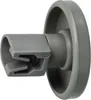 A close-up side view of a gray plastic dishwasher basket roller. Produktbild-Vorschau