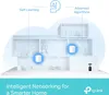 A diagram illustrating intelligent networking for a smarter home, showing mesh WiFi devices within a house layout. Produktbild-Vorschau