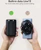 Hands holding two power banks, one with integrated cables and one with tangled cables. Produktbild-Vorschau