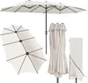 A product shot of a cream-colored patio umbrella and its cover, displayed against a white background. Produktbild-Vorschau