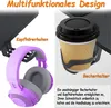 A split image showing a headphone hook and a cup holder attached to a desk. Produktbild-Vorschau