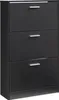 A black shoe cabinet with three flip-down drawers. Produktbild-Vorschau
