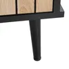 A close-up view of the leg and bottom edge of a wooden and black sideboard. Produktbild-Vorschau