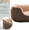 A close-up of a dog bed with descriptive text and branding on the left side. Produktbild-Vorschau