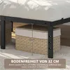 Close-up view of the underside of a black metal bed frame, showing storage baskets underneath and a measurement indicating the clearance. Produktbild-Vorschau