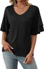 ASKSA T-shirt manches courtes chemisier col V été élégant Voir les images du produit 1