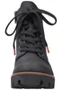 A close-up front view of a black lace-up boot. Produktbild-Vorschau