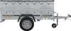 A side view of a silver utility trailer with a gray tarp cover. Podgląd zdjęcia produktu