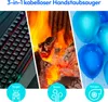 A collage showing a keyboard, a fireplace, and balloons, with icons and text indicating different functions of a vacuum cleaner. Produktbild-Vorschau