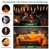 A split image showing a family enjoying LED candles and a room on fire. Produktbild-Vorschau