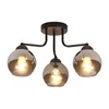 A black, three-light ceiling fixture with smoked glass globes, presented against a white background. Produktbild-Vorschau
