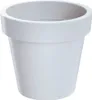 A white, round planter pot is shown against a white background. Produktbild-Vorschau