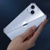 A hand holding a clear phone case on a dark blue background. Produktbild-Vorschau