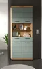 A tall cabinet with green doors and wooden accents, placed in a bathroom setting. Produktbild-Vorschau