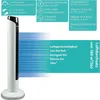 A tower fan with various feature callouts in German. Produktbild-Vorschau