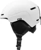 A white ski helmet with black ear pads and straps, shown from a side-diagonal angle against a white background. Anteprima dell’immagine prodotto
