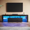 A modern TV stand with integrated RGB lighting is shown in a living room setting, with a TV mounted on the wall above it. Anteprima dell’immagine prodotto