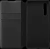 A black leather flip case for a smartphone, shown open. Produktbild-Vorschau