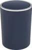 A dark blue trash can with a silver rim and lid. Produktbild-Vorschau