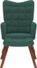 A front view of a dark green velvet armchair with a matching ottoman and wooden legs, presented on a white background. Náhľad obrázku produktu