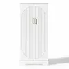 A white cabinet with arched double doors and vertical slats. Náhľad obrázku produktu