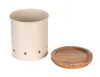 A cream-colored metal storage container with a wooden lid, shown on a white background. Produktbild-Vorschau