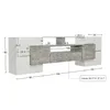 A diagram showing the dimensions of a TV stand with LED lighting, marble, and glass. Anteprima dell’immagine prodotto