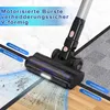 A vacuum cleaner head is shown on different floor surfaces, with text highlighting its features. Produktbild-Vorschau