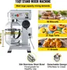 A VEVOR 15QT stand mixer is shown with various baked goods it can produce, along with feature callouts. Produktbild-Vorschau