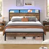 A bedroom scene featuring a bed with LED lighting and storage. Produktbild-Vorschau