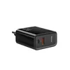 A black Baseus brand wall charger with two USB ports. Podgląd zdjęcia produktu