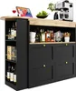 A bar cabinet with bottles, glasses, and other accessories displayed on its shelves and countertop. Náhled obrázku produktu