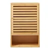 A wooden bathroom wall cabinet with a slatted door and an open shelf below. Podgląd zdjęcia produktu