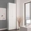 A tall, white cabinet stands next to a whiteboard in a room with a large window. Voir les images du produit