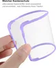 A hand holding a clear phone case with a purple border. Produktbild-Vorschau