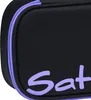 A close-up view of a black pencil case with purple trim and a purple logo. Podgląd zdjęcia produktu