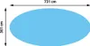 An overhead view of a blue oval pool cover with dimensions indicated. Produktbild-Vorschau